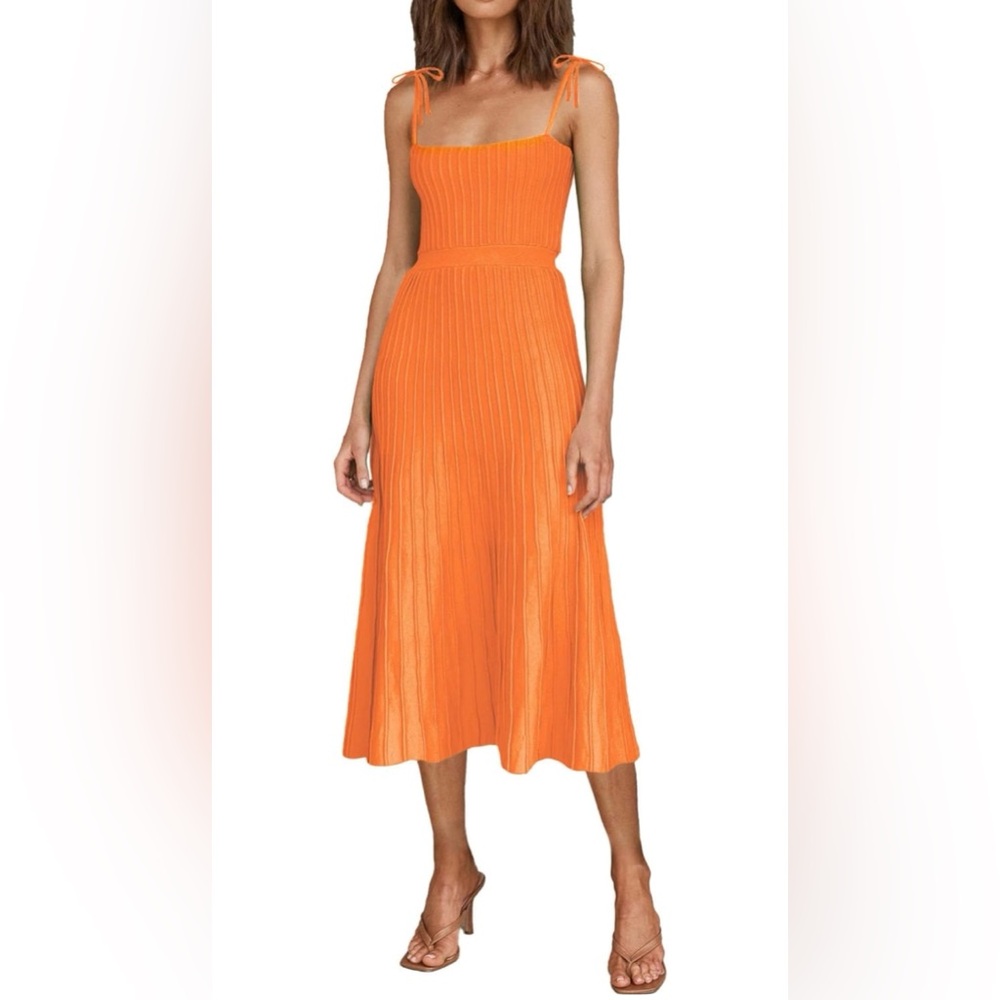 Womens Ribbed Knit Summer Maxi Dresses Tie Straps Square Neck Party Long Dress